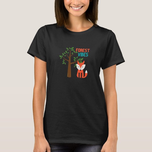 T-shirt Forest Vibes Cute Fox and Tree Design for Nature L (Devant)