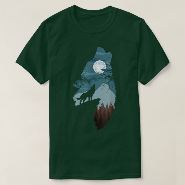 T-shirt Forêt avec le chien Full Moon et Howling Wolfwolf (Design devant)