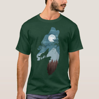 T-shirt Forêt avec le chien Full Moon et Howling Wolfwolf