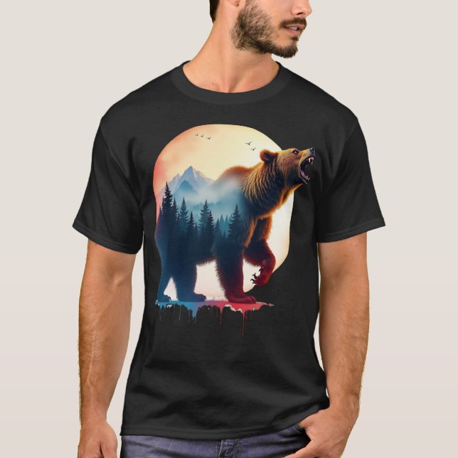 T-shirt Forêt d'aquarelle d'ours grizzli (Devant)