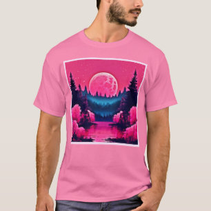 T-shirt Forêt de lac de fantaisie éclairée au néon sous la