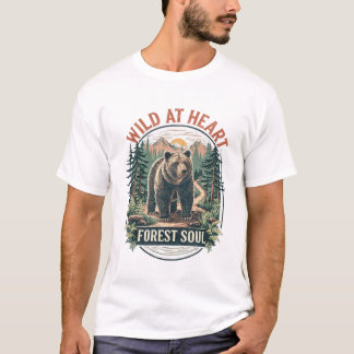 T-shirt Forêt de l'âme sauvage à cœur ours vintage extérie