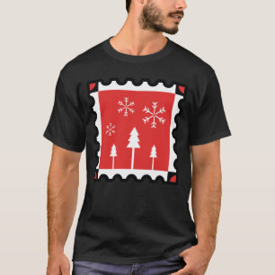 T-shirt Forêt de Noël rétro rouge Pins d'hiver & flocons d