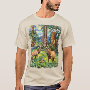 T-shirt Forêt de séquoias vintage rouge faune élans style