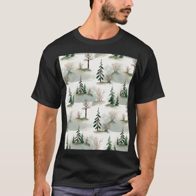 T-shirt Forêt d'hiver : Flou vert à main (Devant)