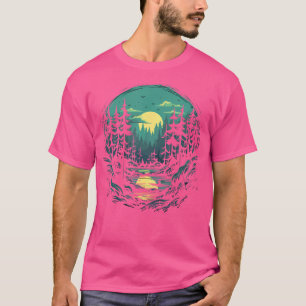T-shirt Forêt Et Nature Pine Tree Montagne Lune Turquoise