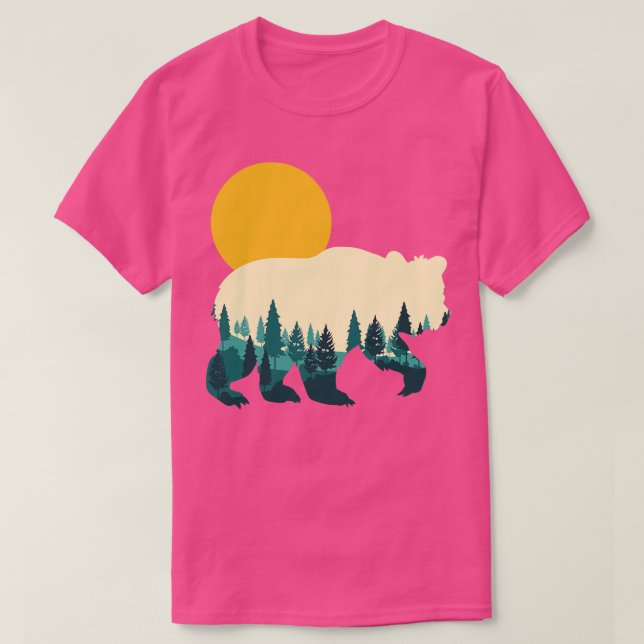 T-shirt Forêt Nature Sunset Trees Faune Animal Ours (Design devant)