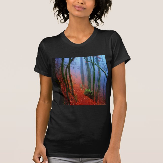 T-shirt Forêt peinte Automne Brouillard bleu (Devant)