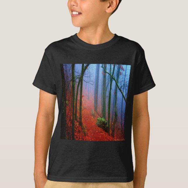 T-shirt Forêt peinte Automne Brouillard bleu (Devant)