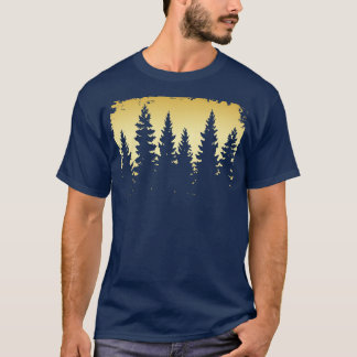 T-shirt Forêt Silhouette Vintage Pins d'Or Arbres