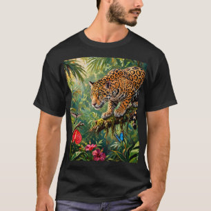 T-shirt Forêt tropicale Jaguar Colibris Papillons Fleurs