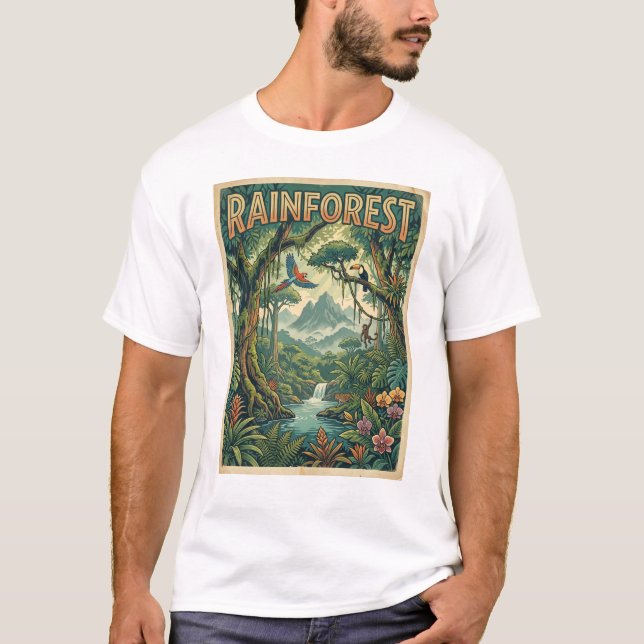T-shirt forêt tropicale jungle style rétro (Devant)