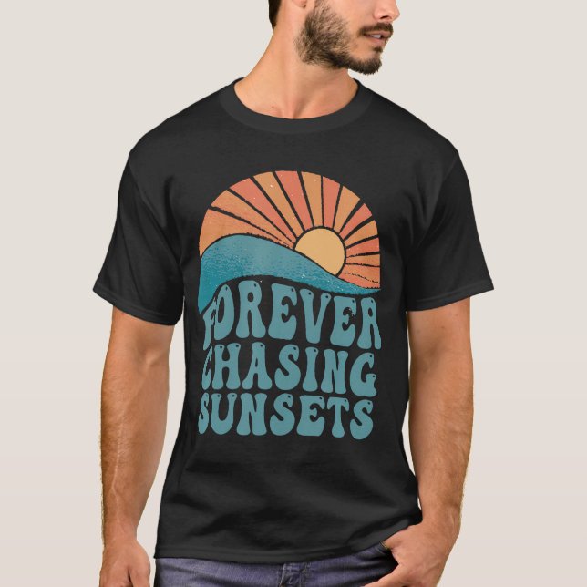 T-shirt Forever Chasse Sunsets Été Retro Sunset Beach (Devant)