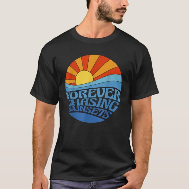 T-shirt Forever Chasse Sunsets Plage Retro Sunset Été (Devant)