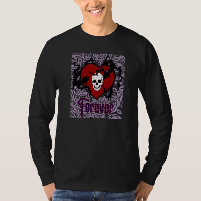 T-shirt Forever Gothic Heart With Roses For Goths (Devant)