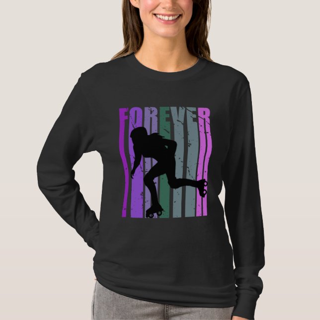 T-shirt Forever Retro Roller Skating Pretty Roller Girls C (Devant)