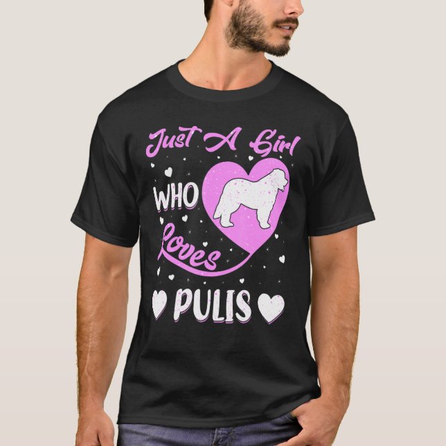 T-shirt Forme cardiaque Puli Chien Juste Une Fille Qui Aim (Devant)