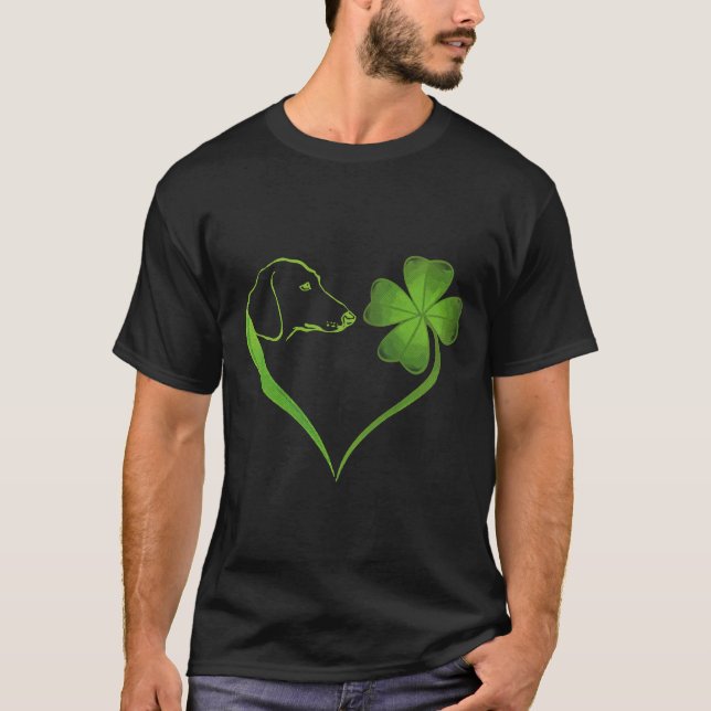 T-shirt Forme Coeur De Clover Dachshund Et Quatre Feuilles (Devant)