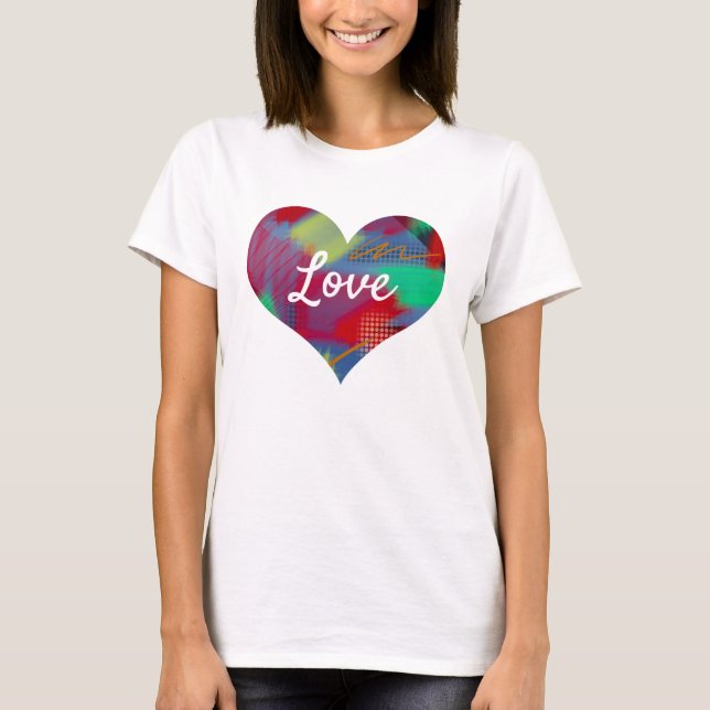 T-shirt Forme de coeur du texte d'amour brillant et joyeux (Devant)