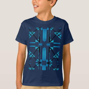 T-shirt Formes Abstraites symétriques en noir turquoise