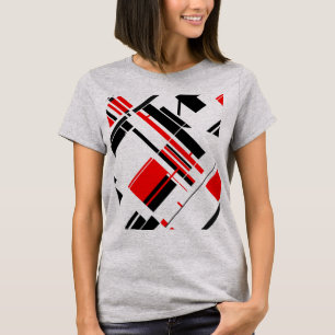 T-shirt Formes diagonales rouges en noir Lignes Art d'insp
