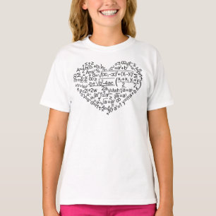 T-SHIRT FORMULES DE MATHÉMATIQUES EN FORME DE COEUR.