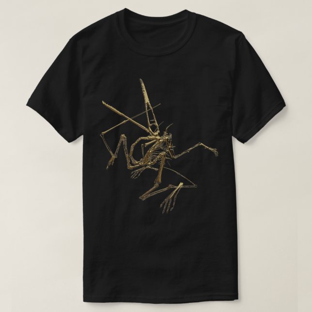 T-shirt Fossile d'or de Pterodactyl sur boîte noire (Design devant)