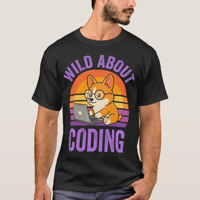 T-shirt Fou de codage drôle programmeur Corgi Chien (Devant)