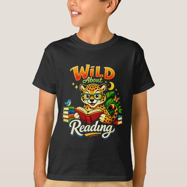 T-shirt Fou de lecture livre guépard impression animale ga (Devant)