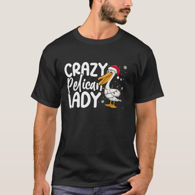 T-shirt Fou Pélican Lady Funny Feux Noël Lumières Père Noë (Devant)