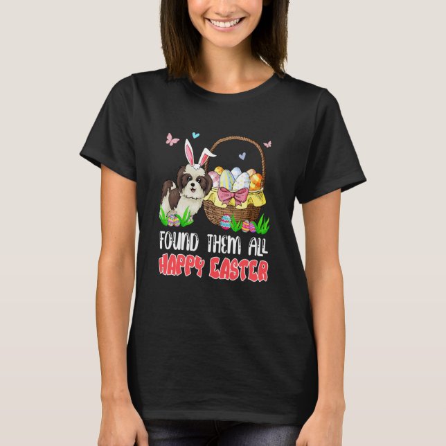 T-shirt Found Them All Happy Easter Bunny Shih Tzu Hunting (Devant)