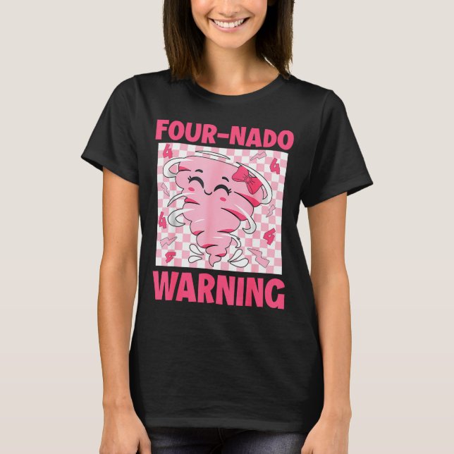 T-shirt Four 4 Nado Warning Nk Tornado Themed Birthday Gir (Devant)
