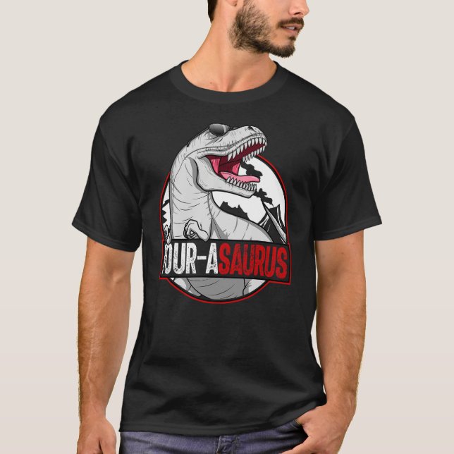 T-shirt Four-asaurus Matching Family Dinosaur Kids 4th Bir (Devant)