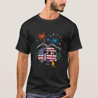 T-shirt Four juillet camping-car drapeau américain patriot