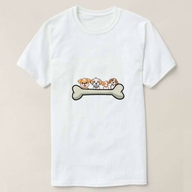 T-shirt Four Playful Pups with Bones design (Design devant)