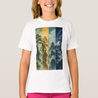 T-shirt Four Seasons Mountain | Paysage à l'encre japonais
