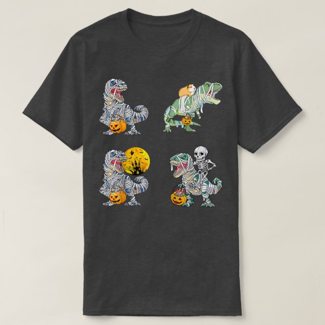T-shirt Four Skeleton Riding Mummy Dinosaur T re Halloween (Design devant)
