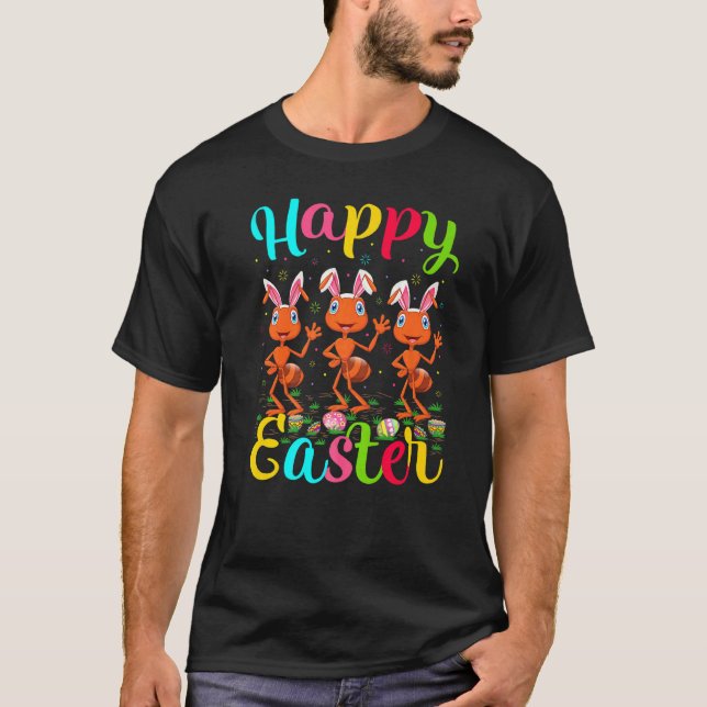 T-shirt Fourmis Lapin Oeuf Pâques Joyeux Pâques (Devant)