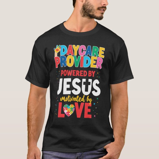 T-shirt Fournisseur De Garderie Alimenté Par Jésus Motivé  (Devant)