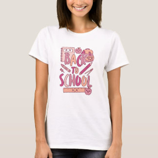 T-shirt Fournitures Scolaires Rose Mignonnes Kawaii pour É