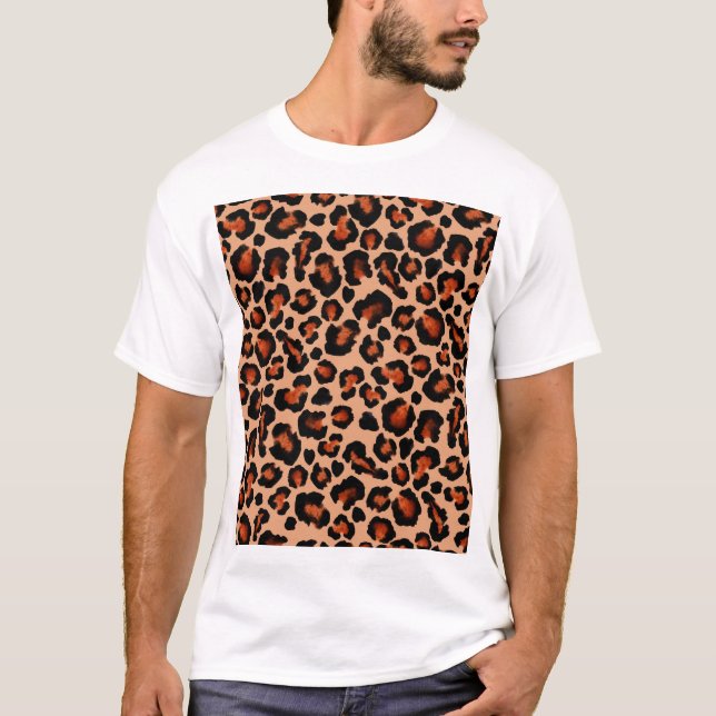 T-shirt Fourrure de léopard, aquarelle, arrière - plan san (Devant)