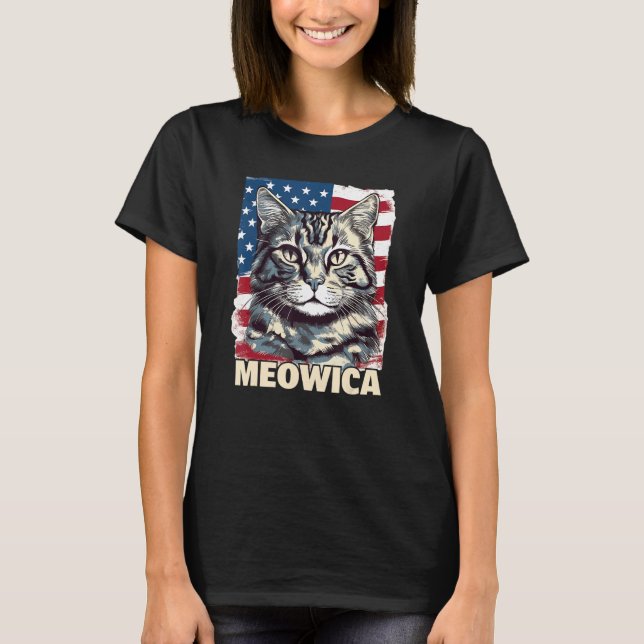 T-shirt Fourth 4th of July Cat American Flag America Patri (Devant)