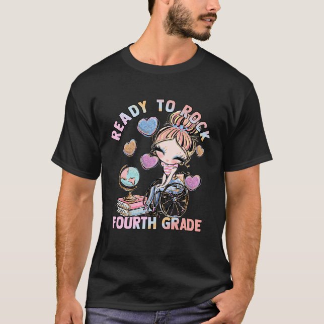 T-shirt Fourth Grade 4 Wheelchair First Day School Girls D (Devant)