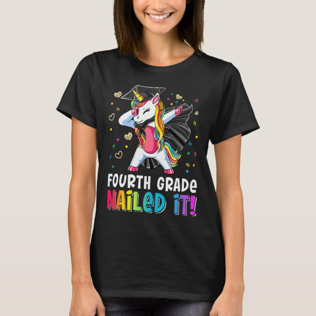 T-shirt Fourth Grade Nailed It Dabbing Unicorn Last Day Of (Devant)