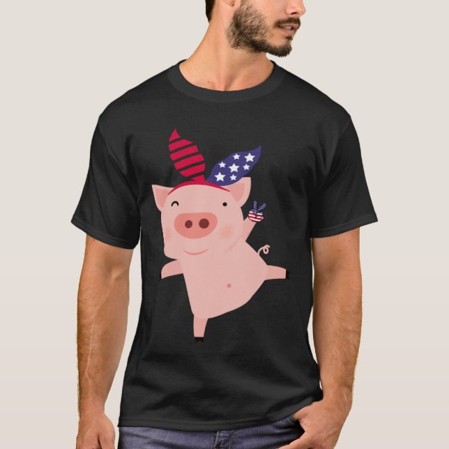 T-shirt Fourth of July Pig (Devant)