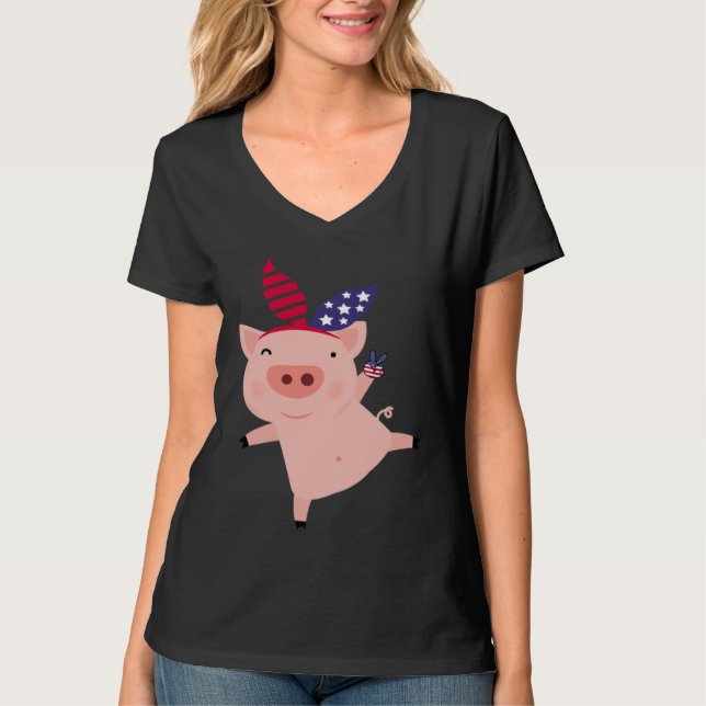T-shirt Fourth of July Pig (Devant)