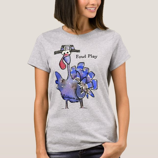 T-shirt Fowling Play Cartoon Blue Turkey (Devant)