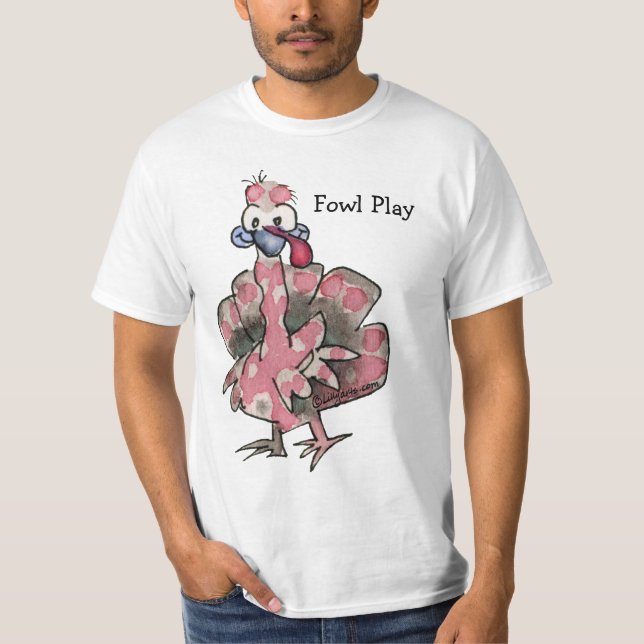 T-shirt Fowling Play Cartoon Pink Turkey (Devant)
