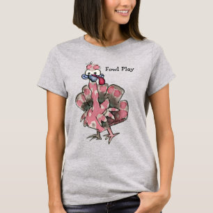 T-shirt Fowling Play Cartoon Pink Turkey