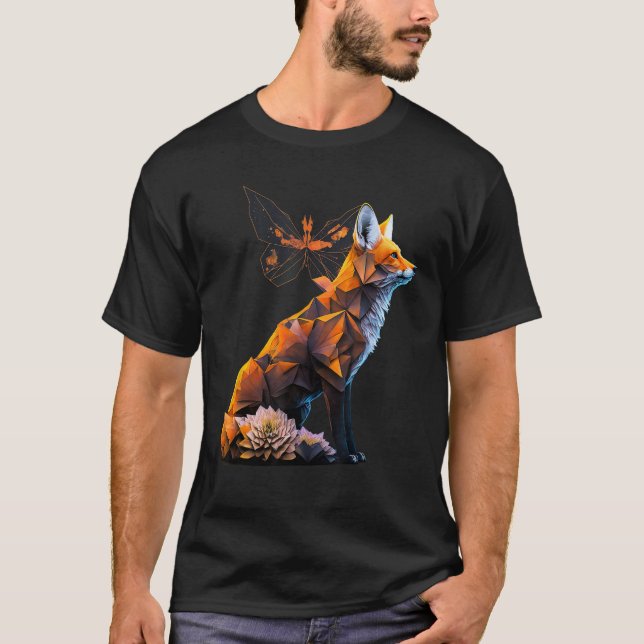 T-shirt Fox Animal Art Papillon Fleurs Fox (Devant)